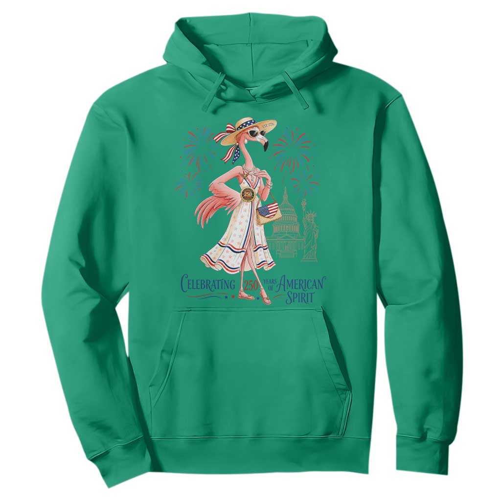 Celebrating 250 Years of American Spirit Flamingo Hoodie Cute Patriotic Tropical Bird Summer Landmarks Fireworks TS02 Irish Green Print Your Wear