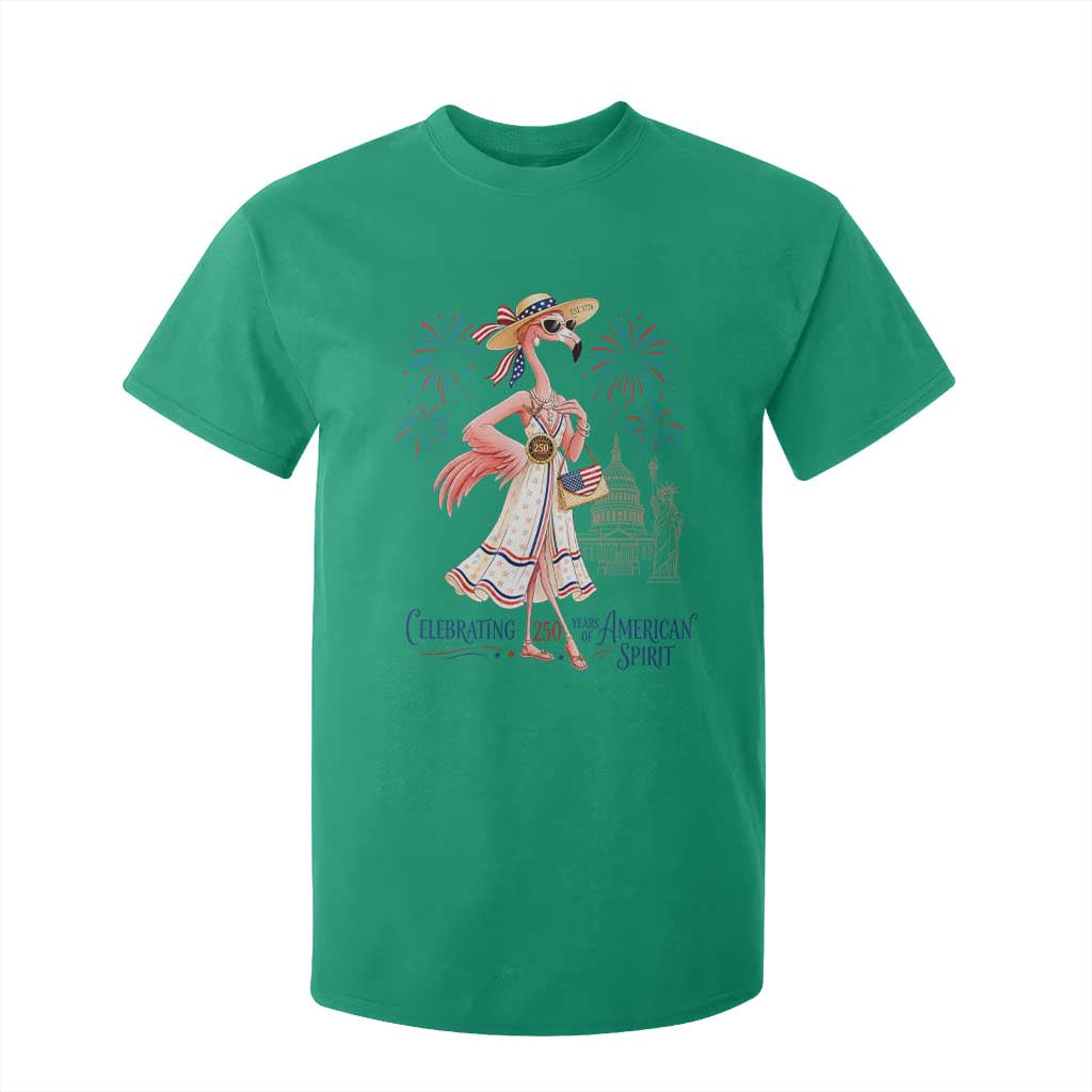 Celebrating 250 Years of American Spirit Flamingo T Shirt For Kid Cute Patriotic Tropical Bird Summer Landmarks Fireworks TS02 Irish Green Print Your Wear