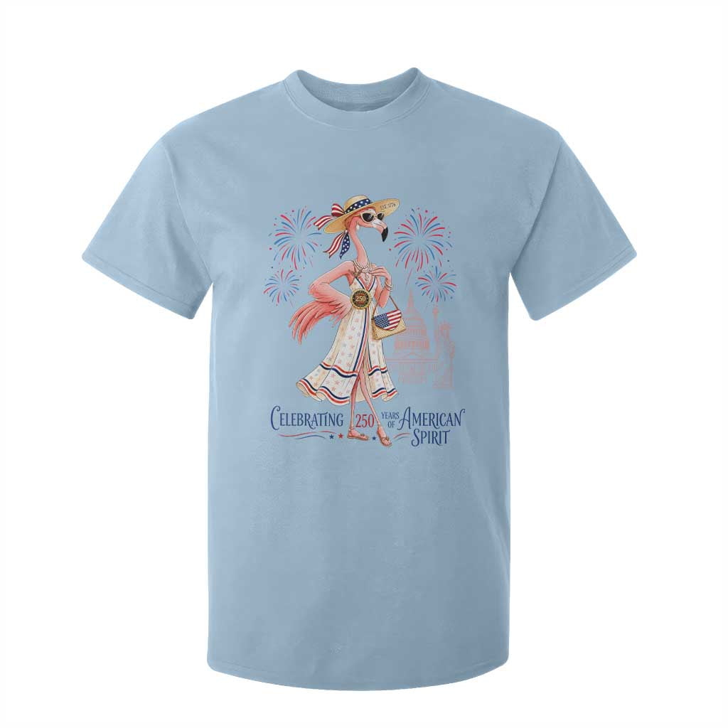Celebrating 250 Years of American Spirit Flamingo T Shirt For Kid Cute Patriotic Tropical Bird Summer Landmarks Fireworks TS02 Light Blue Print Your Wear