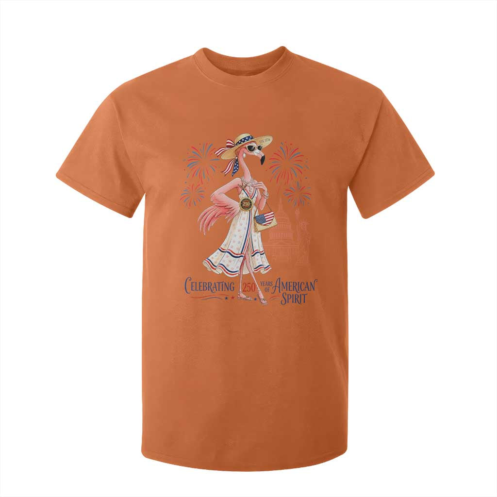Celebrating 250 Years of American Spirit Flamingo T Shirt For Kid Cute Patriotic Tropical Bird Summer Landmarks Fireworks TS02 Orange Print Your Wear