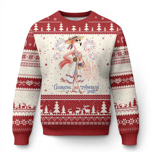 Celebrating 250 Years of American Spirit Flamingo Ugly Christmas Sweater Cute Patriotic Tropical Bird Summer Landmarks Fireworks TS02 Beige Red Print Your Wear