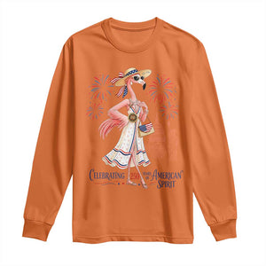 Celebrating 250 Years of American Spirit Flamingo Long Sleeve Shirt Cute Patriotic Tropical Bird Summer Landmarks Fireworks TS02 Orange Print Your Wear