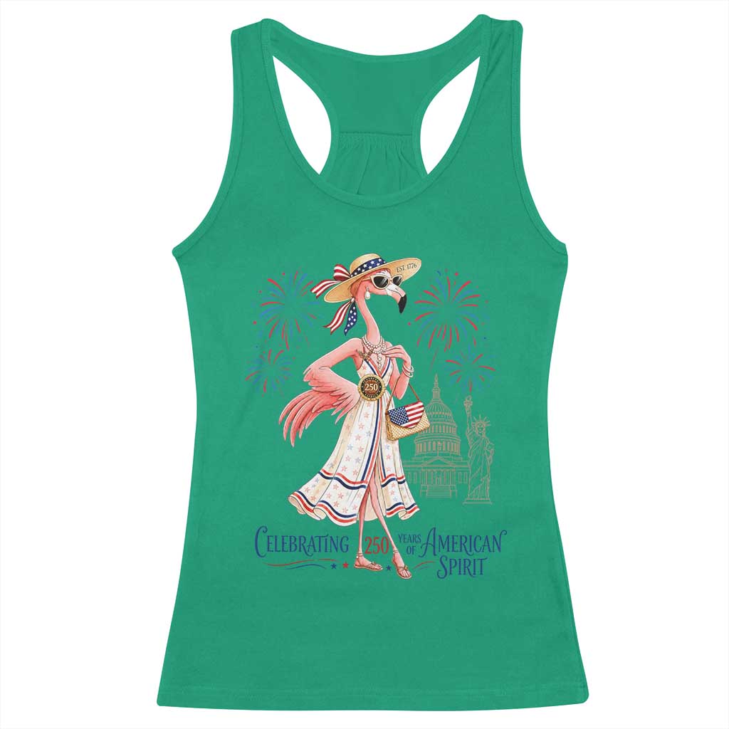 Celebrating 250 Years of American Spirit Flamingo Racerback Tank Top Cute Patriotic Tropical Bird Summer Landmarks Fireworks TS02 Irish Green Print Your Wear