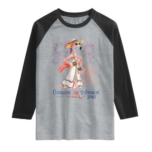 Celebrating 250 Years of American Spirit Flamingo Raglan Shirt Cute Patriotic Tropical Bird Summer Landmarks Fireworks TS02 Heather Gray Black Print Your Wear