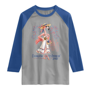 Celebrating 250 Years of American Spirit Flamingo Raglan Shirt Cute Patriotic Tropical Bird Summer Landmarks Fireworks TS02 Sport Gray Royal Print Your Wear