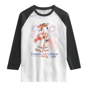 Celebrating 250 Years of American Spirit Flamingo Raglan Shirt Cute Patriotic Tropical Bird Summer Landmarks Fireworks TS02 White Black Print Your Wear