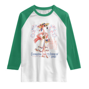 Celebrating 250 Years of American Spirit Flamingo Raglan Shirt Cute Patriotic Tropical Bird Summer Landmarks Fireworks TS02 White Kelly Green Print Your Wear