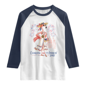 Celebrating 250 Years of American Spirit Flamingo Raglan Shirt Cute Patriotic Tropical Bird Summer Landmarks Fireworks TS02 White Navy Print Your Wear
