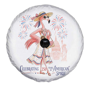 Celebrating 250 Years of American Spirit Flamingo Spare Tire Cover Cute Patriotic Tropical Bird Summer Landmarks Fireworks TS02 Print Your Wear