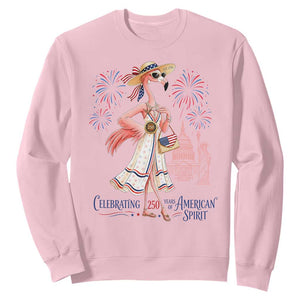 Celebrating 250 Years of American Spirit Flamingo Sweatshirt Cute Patriotic Tropical Bird Summer Landmarks Fireworks TS02 Light Pink Print Your Wear
