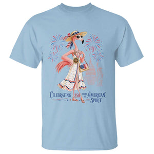 Celebrating 250 Years of American Spirit Flamingo T Shirt Cute Patriotic Tropical Bird Summer Landmarks Fireworks TS02 Light Blue Print Your Wear