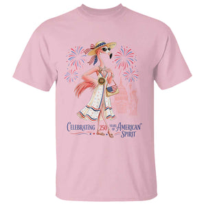 Celebrating 250 Years of American Spirit Flamingo T Shirt Cute Patriotic Tropical Bird Summer Landmarks Fireworks TS02 Light Pink Print Your Wear