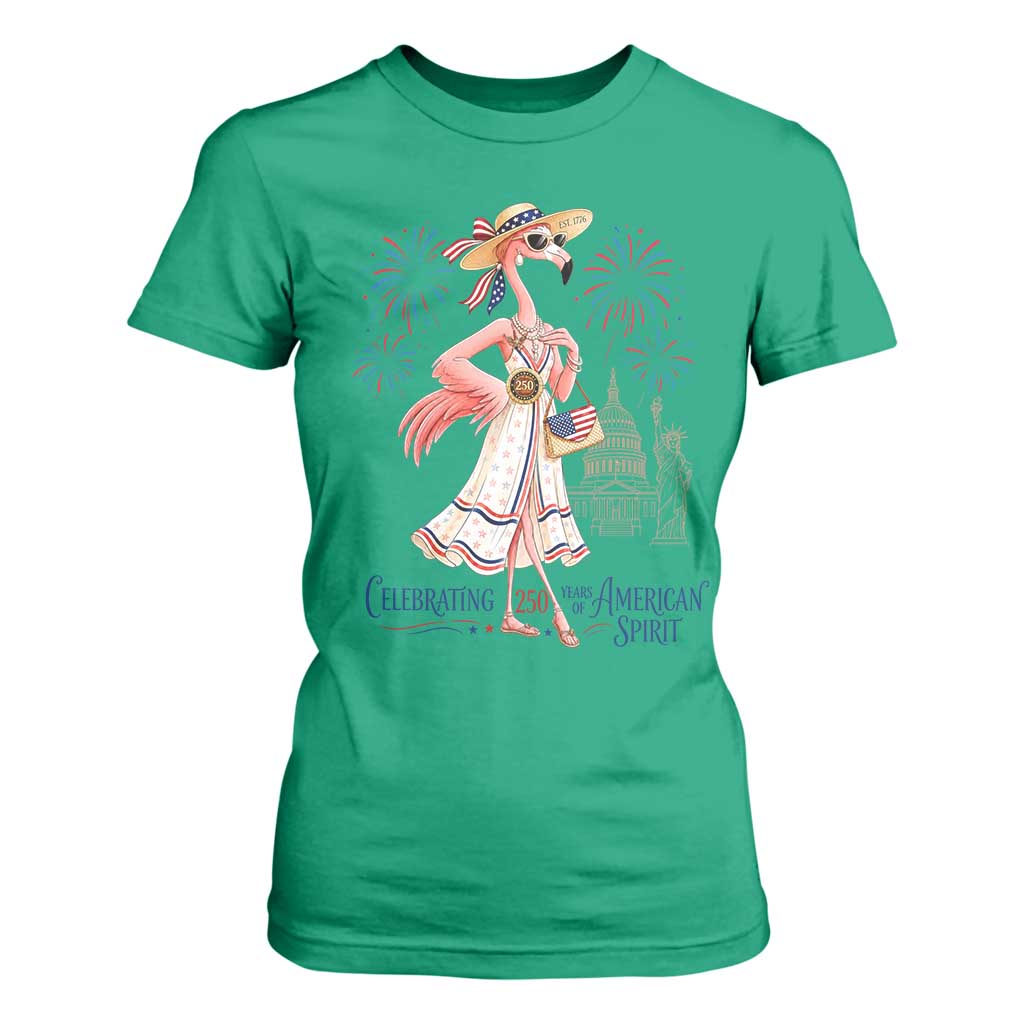 Celebrating 250 Years of American Spirit Flamingo T Shirt For Women Cute Patriotic Tropical Bird Summer Landmarks Fireworks TS02 Irish Green Print Your Wear