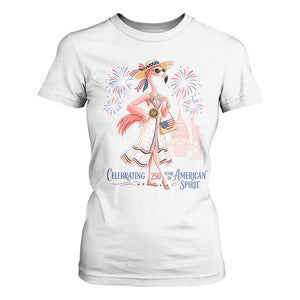 Celebrating 250 Years of American Spirit Flamingo T Shirt For Women Cute Patriotic Tropical Bird Summer Landmarks Fireworks TS02 White Print Your Wear
