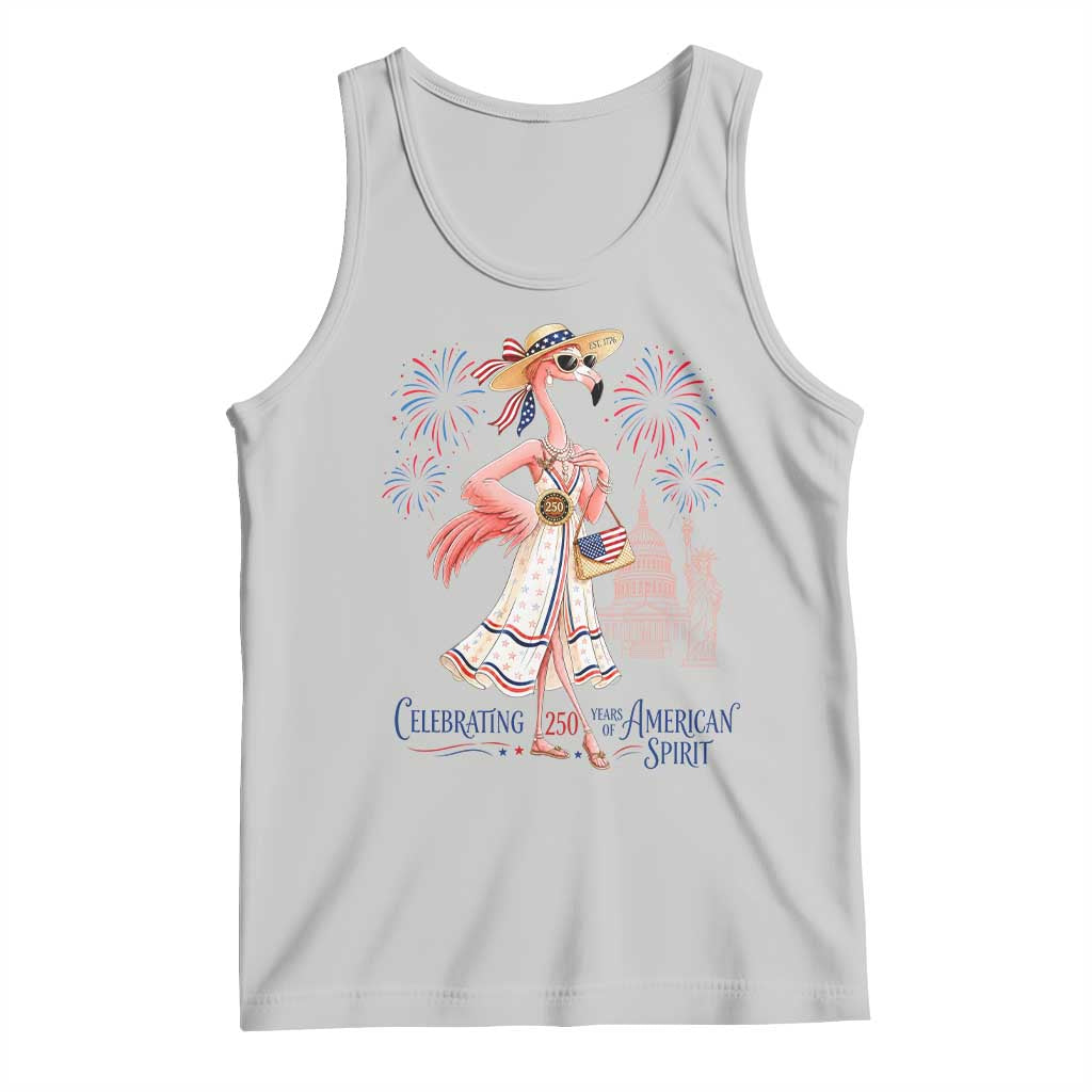 Celebrating 250 Years of American Spirit Flamingo Tank Top Cute Patriotic Tropical Bird Summer Landmarks Fireworks TS02 Ash Print Your Wear