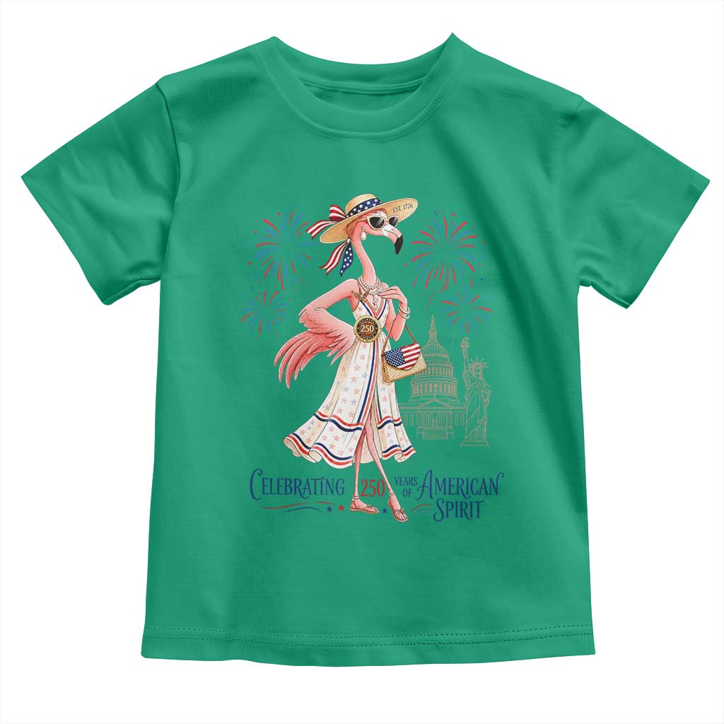 Celebrating 250 Years of American Spirit Flamingo Toddler T Shirt Cute Patriotic Tropical Bird Summer Landmarks Fireworks TS02 Irish Green Print Your Wear