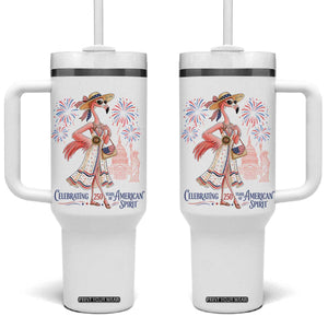 Celebrating 250 Years of American Spirit Flamingo Tumbler With Handle Cute Patriotic Tropical Bird Summer Landmarks Fireworks TS02 One Size: 40 oz White Print Your Wear