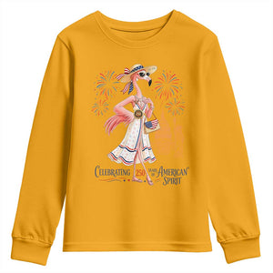 Celebrating 250 Years of American Spirit Flamingo Youth Sweatshirt Cute Patriotic Tropical Bird Summer Landmarks Fireworks TS02 Gold Print Your Wear