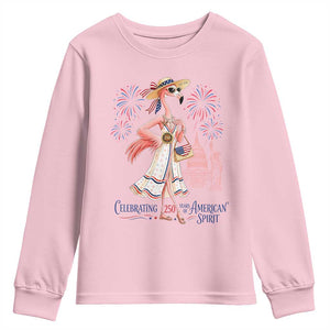 Celebrating 250 Years of American Spirit Flamingo Youth Sweatshirt Cute Patriotic Tropical Bird Summer Landmarks Fireworks TS02 Light Pink Print Your Wear