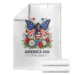 America 250 Patriotic Butterfly Floral Graphic Throw Blanket American Flag Wings Watercolor Wildflowers 1776 to 2026 Semiquincentennial TS02 White Print Your Wear