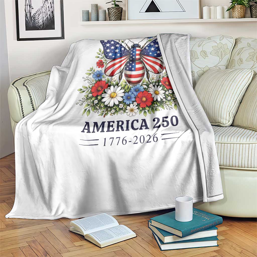 America 250 Patriotic Butterfly Floral Graphic Throw Blanket American Flag Wings Watercolor Wildflowers 1776 to 2026 Semiquincentennial TS02 Print Your Wear