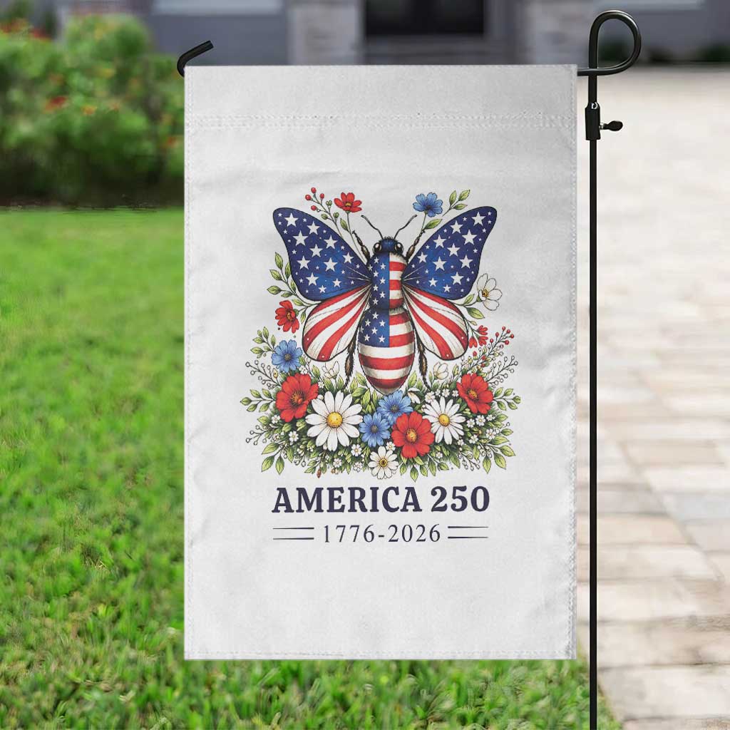 America 250 Patriotic Butterfly Floral Graphic Garden Flag American Flag Wings Watercolor Wildflowers 1776 to 2026 Semiquincentennial TS02 Print Your Wear