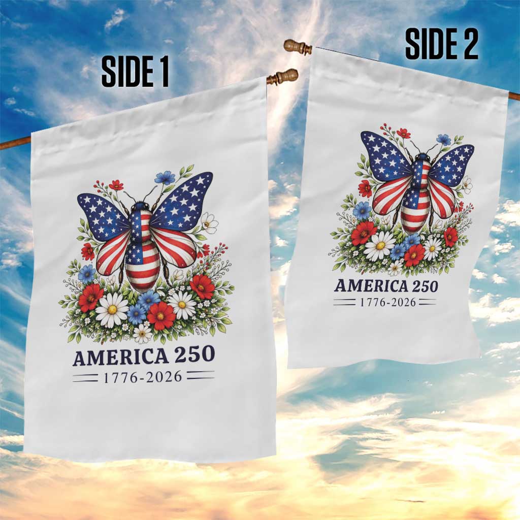 America 250 Patriotic Butterfly Floral Graphic Garden Flag American Flag Wings Watercolor Wildflowers 1776 to 2026 Semiquincentennial TS02 Print Your Wear