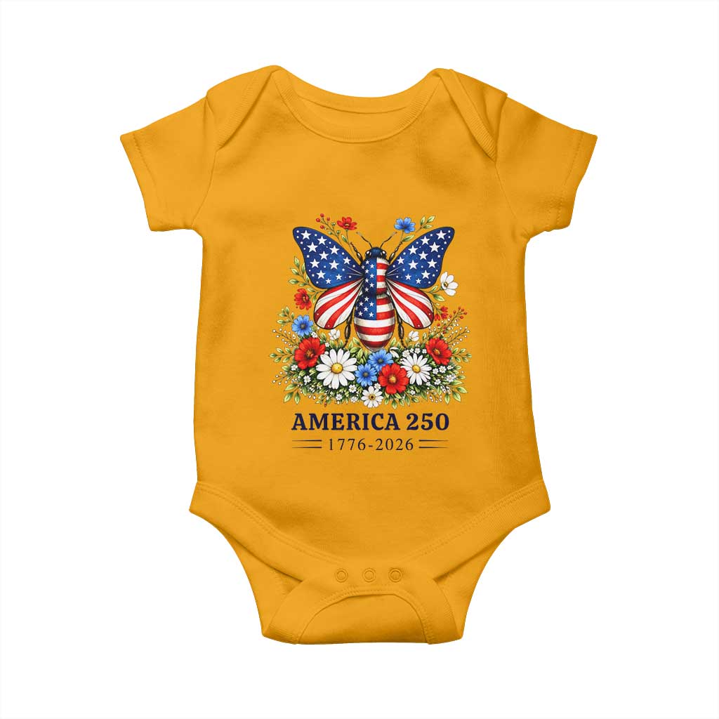 America 250 Patriotic Butterfly Floral Graphic Baby Onesie American Flag Wings Watercolor Wildflowers 1776 to 2026 Semiquincentennial TS02 Gold Print Your Wear