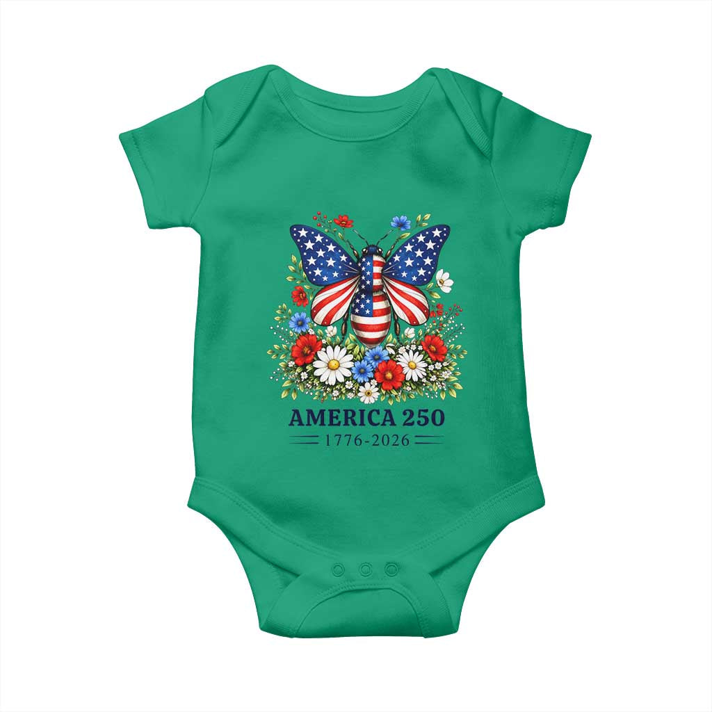 America 250 Patriotic Butterfly Floral Graphic Baby Onesie American Flag Wings Watercolor Wildflowers 1776 to 2026 Semiquincentennial TS02 Irish Green Print Your Wear