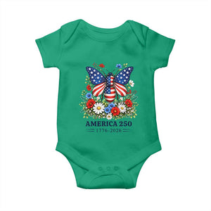 America 250 Patriotic Butterfly Floral Graphic Baby Onesie American Flag Wings Watercolor Wildflowers 1776 to 2026 Semiquincentennial TS02 Irish Green Print Your Wear