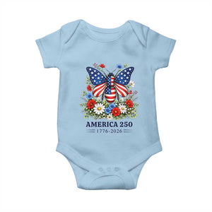 America 250 Patriotic Butterfly Floral Graphic Baby Onesie American Flag Wings Watercolor Wildflowers 1776 to 2026 Semiquincentennial TS02 Light Blue Print Your Wear