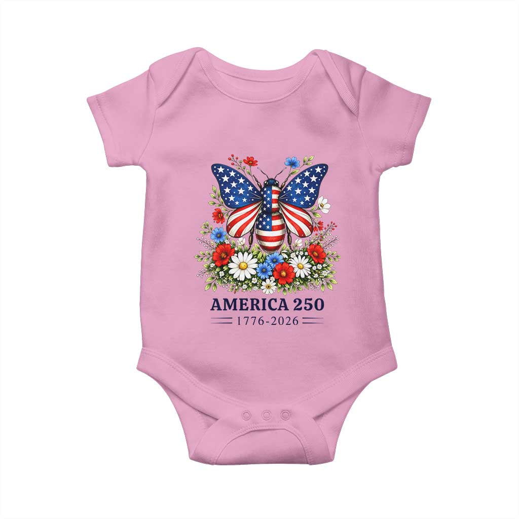 America 250 Patriotic Butterfly Floral Graphic Baby Onesie American Flag Wings Watercolor Wildflowers 1776 to 2026 Semiquincentennial TS02 Light Pink Print Your Wear