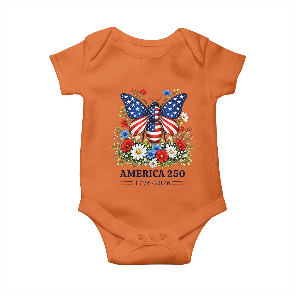 America 250 Patriotic Butterfly Floral Graphic Baby Onesie American Flag Wings Watercolor Wildflowers 1776 to 2026 Semiquincentennial TS02 Orange Print Your Wear