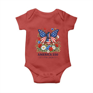 America 250 Patriotic Butterfly Floral Graphic Baby Onesie American Flag Wings Watercolor Wildflowers 1776 to 2026 Semiquincentennial TS02 Red Print Your Wear