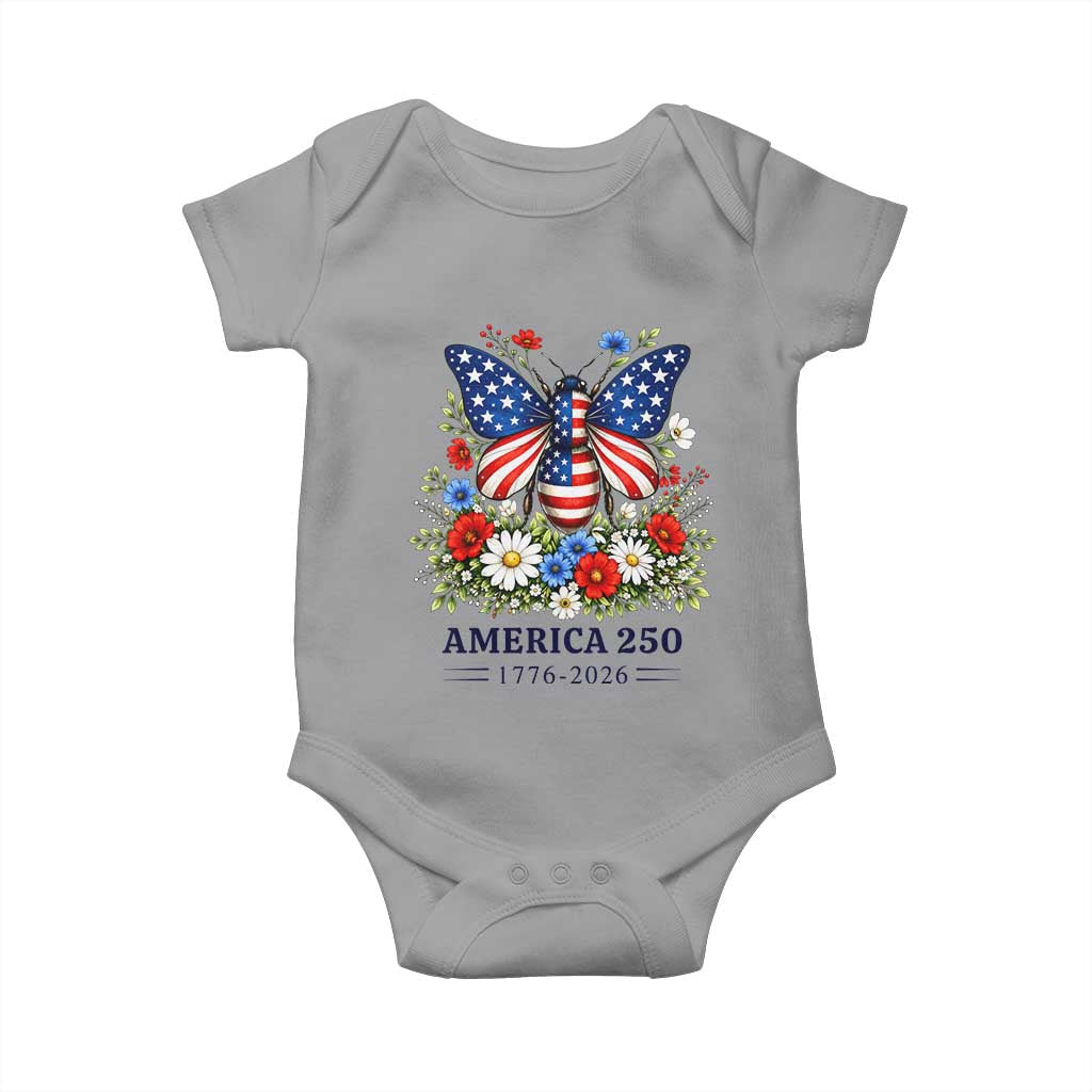 America 250 Patriotic Butterfly Floral Graphic Baby Onesie American Flag Wings Watercolor Wildflowers 1776 to 2026 Semiquincentennial TS02 Sport Gray Print Your Wear