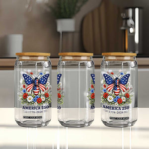 America 250 Patriotic Butterfly Floral Graphic Glass Can American Flag Wings Watercolor Wildflowers 1776 to 2026 Semiquincentennial TS02 Print Your Wear