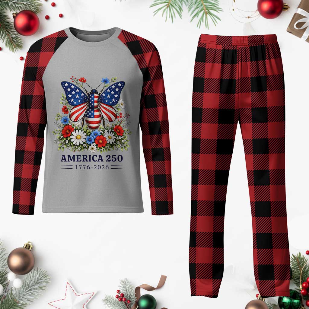 America 250 Patriotic Butterfly Floral Graphic Plaid Pajama Set American Flag Wings Watercolor Wildflowers 1776 to 2026 Semiquincentennial TS02 Buffalo Plaid Print Your Wear