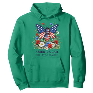 America 250 Patriotic Butterfly Floral Graphic Hoodie American Flag Wings Watercolor Wildflowers 1776 to 2026 Semiquincentennial