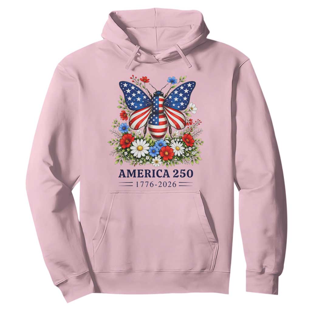 America 250 Patriotic Butterfly Floral Graphic Hoodie American Flag Wings Watercolor Wildflowers 1776 to 2026 Semiquincentennial