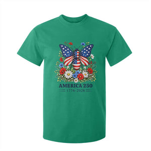 America 250 Patriotic Butterfly Floral Graphic T Shirt For Kid American Flag Wings Watercolor Wildflowers 1776 to 2026 Semiquincentennial