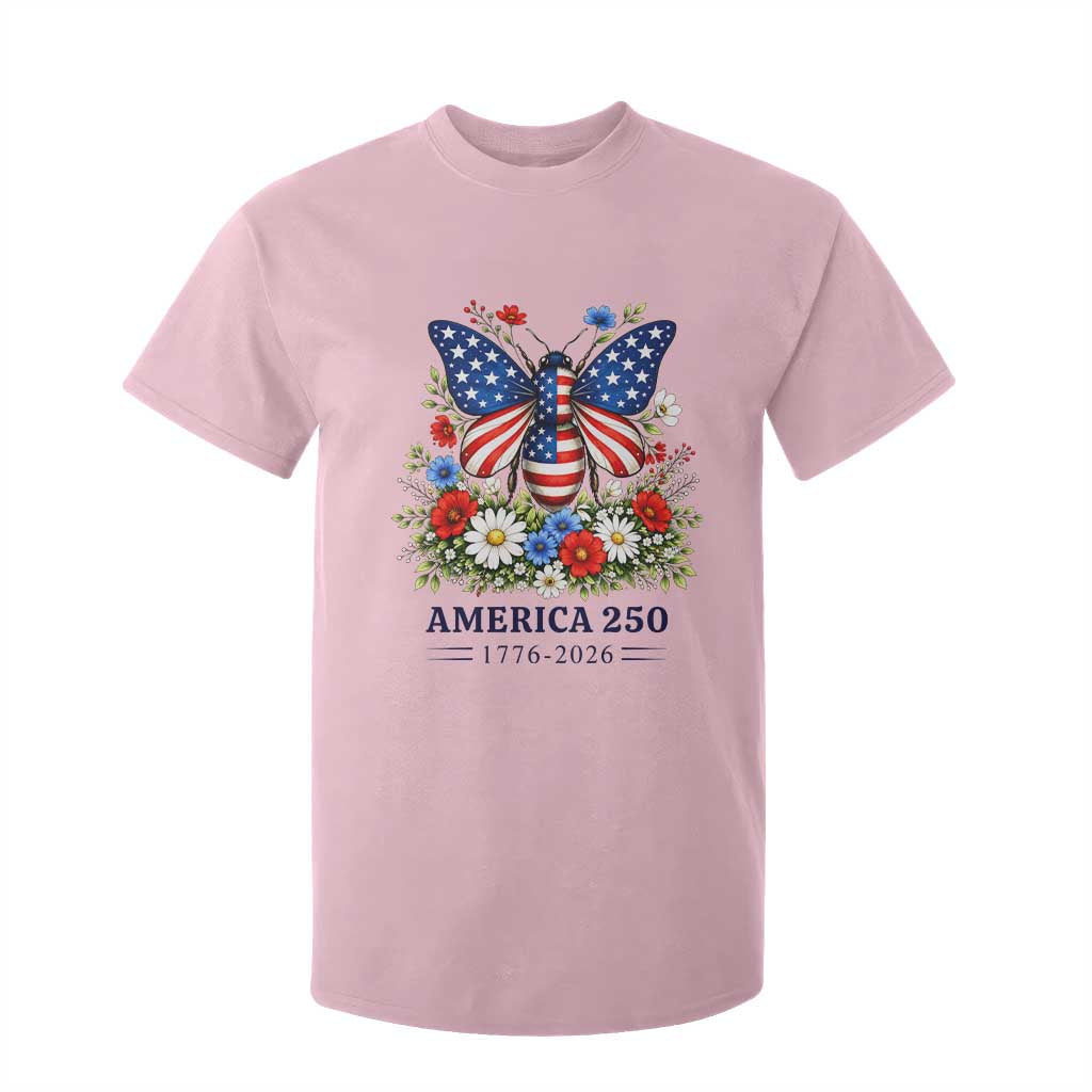 America 250 Patriotic Butterfly Floral Graphic T Shirt For Kid American Flag Wings Watercolor Wildflowers 1776 to 2026 Semiquincentennial