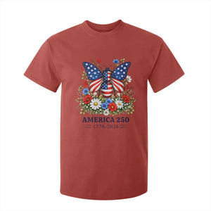 America 250 Patriotic Butterfly Floral Graphic T Shirt For Kid American Flag Wings Watercolor Wildflowers 1776 to 2026 Semiquincentennial