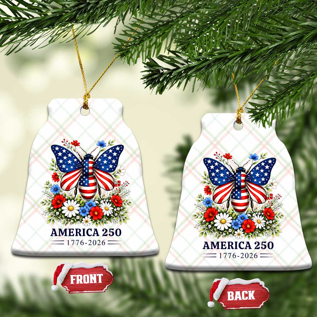 America 250 Patriotic Butterfly Floral Graphic Ceramic Ornament American Flag Wings Watercolor Wildflowers 1776 to 2026 Semiquincentennial TS02 Print Your Wear
