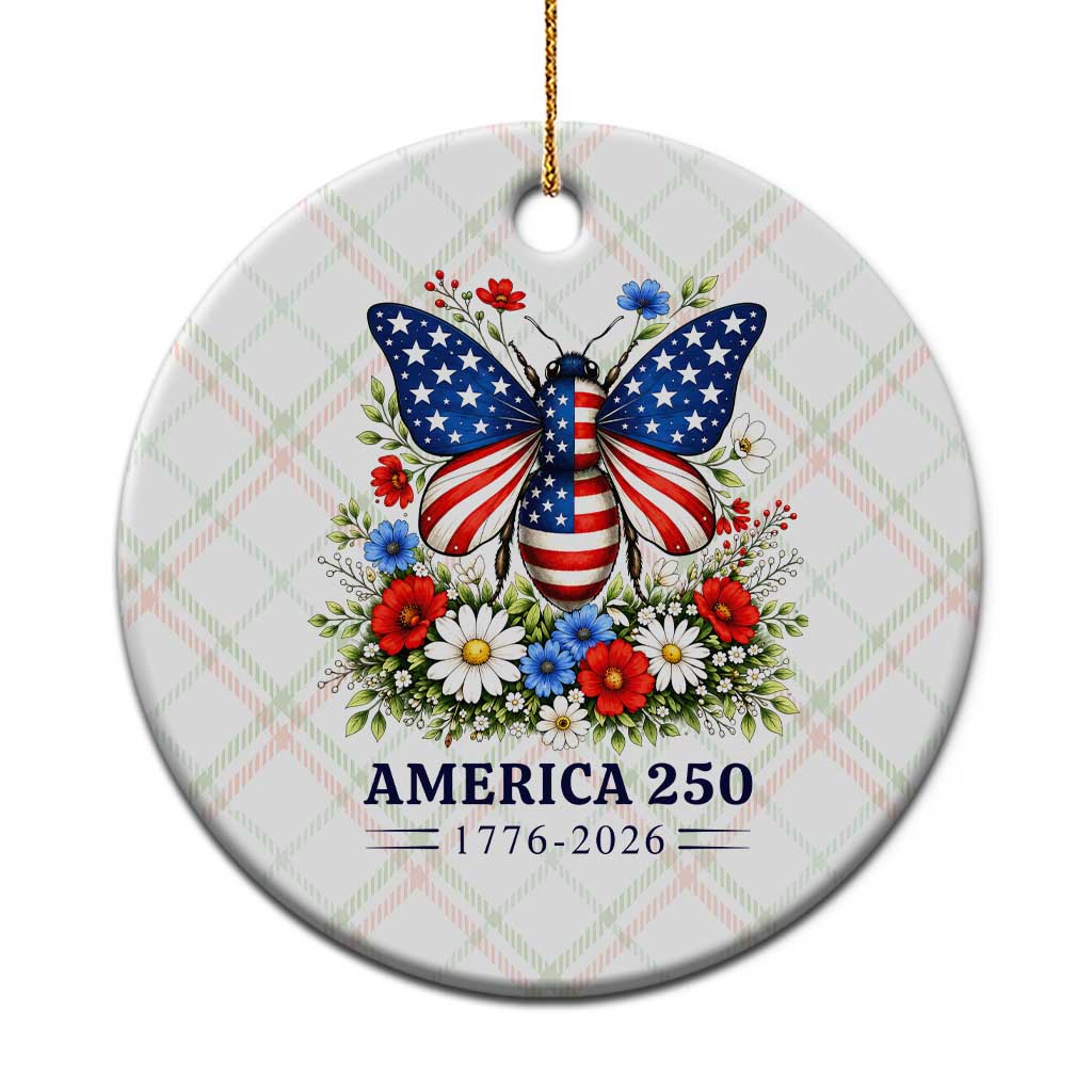 America 250 Patriotic Butterfly Floral Graphic Ceramic Ornament American Flag Wings Watercolor Wildflowers 1776 to 2026 Semiquincentennial TS02 1pc Christmas Plaid Print Your Wear