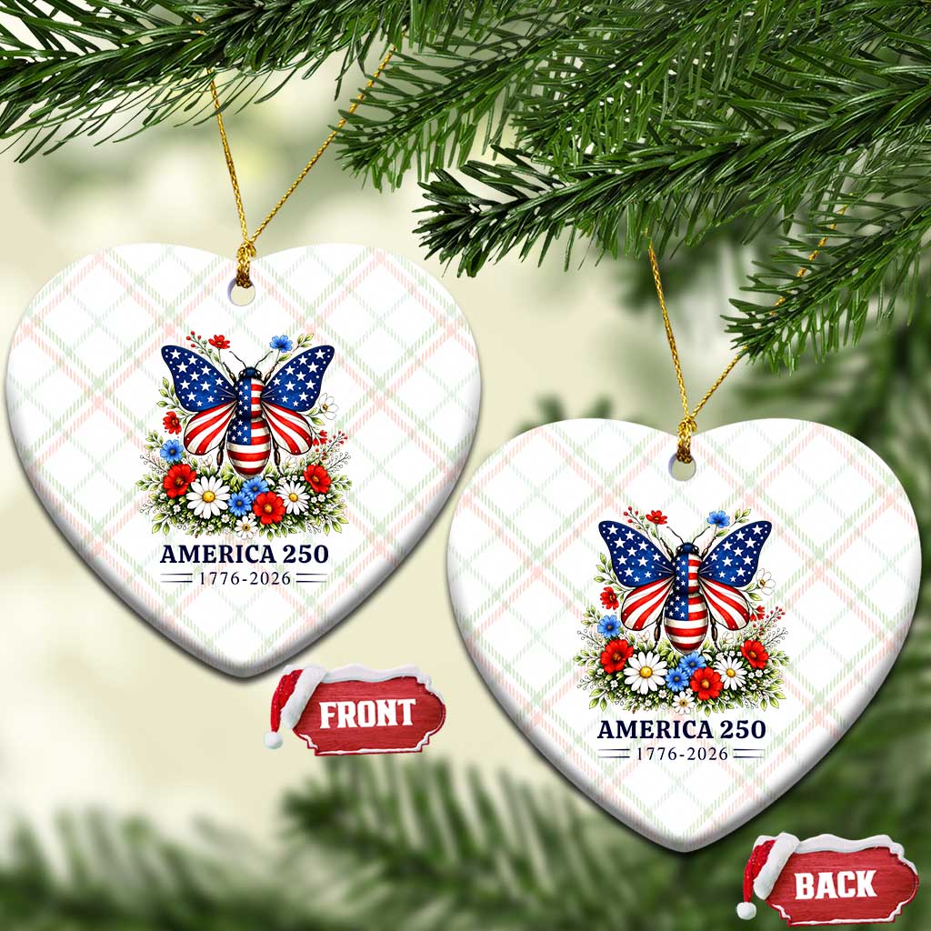 America 250 Patriotic Butterfly Floral Graphic Ceramic Ornament American Flag Wings Watercolor Wildflowers 1776 to 2026 Semiquincentennial TS02 Print Your Wear