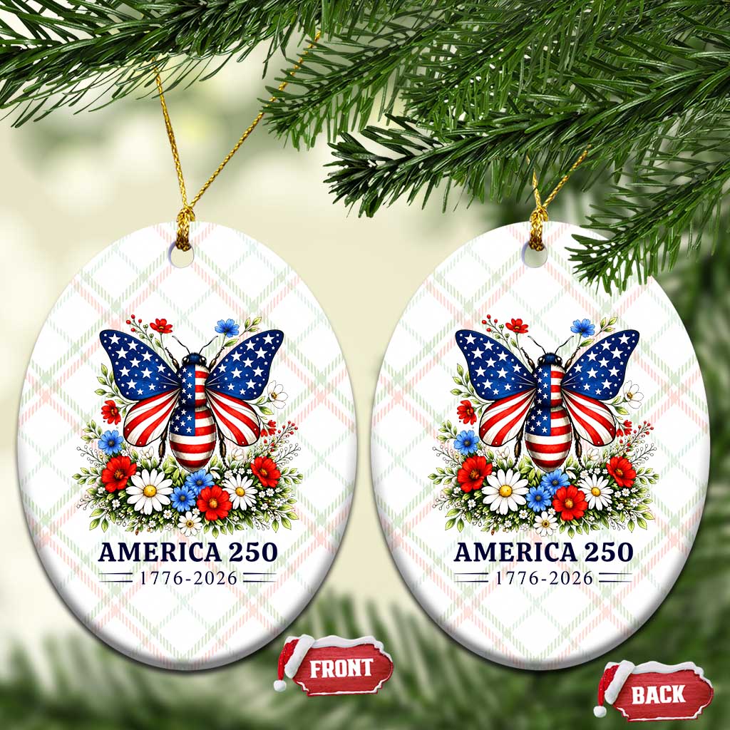 America 250 Patriotic Butterfly Floral Graphic Ceramic Ornament American Flag Wings Watercolor Wildflowers 1776 to 2026 Semiquincentennial TS02 Print Your Wear