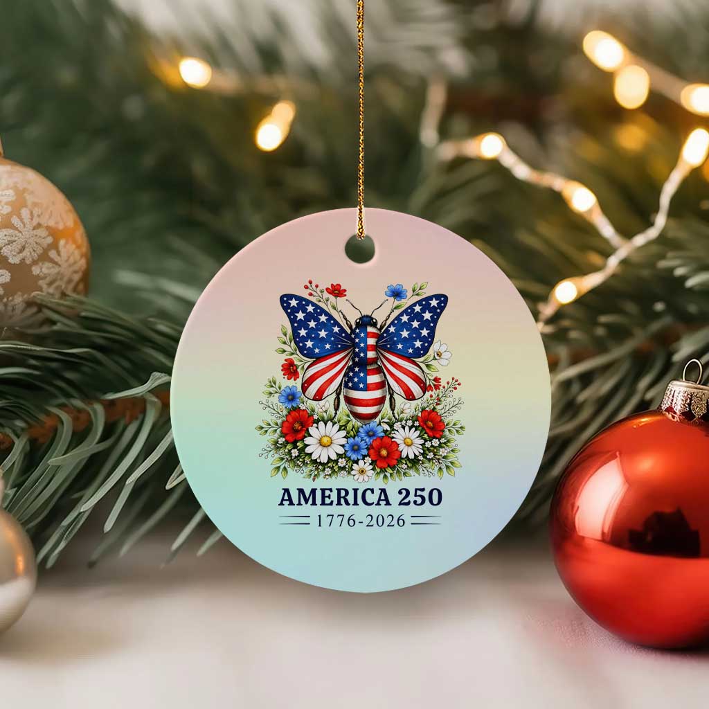 America 250 Patriotic Butterfly Floral Graphic Ceramic Ornament American Flag Wings Watercolor Wildflowers 1776 to 2026 Semiquincentennial TS02 1pc Pastel Print Your Wear