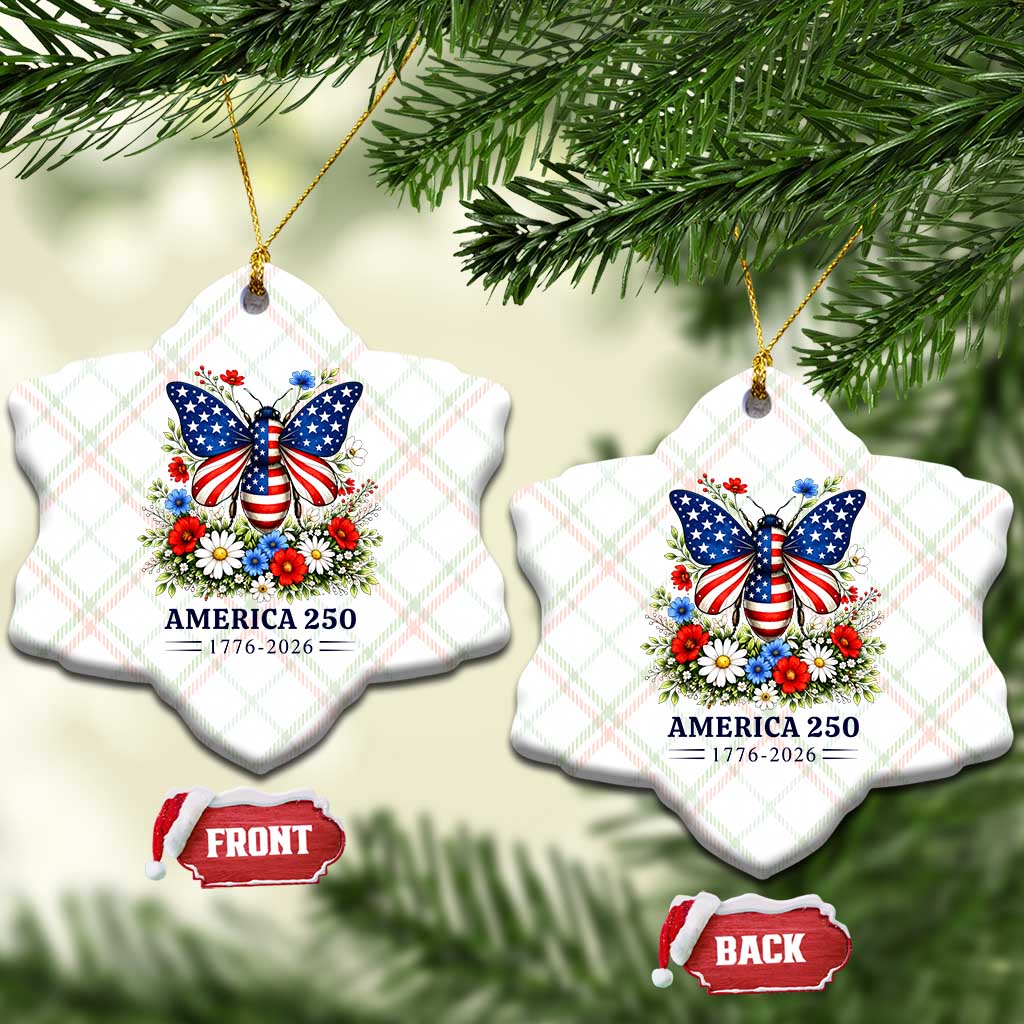 America 250 Patriotic Butterfly Floral Graphic Ceramic Ornament American Flag Wings Watercolor Wildflowers 1776 to 2026 Semiquincentennial TS02 Print Your Wear