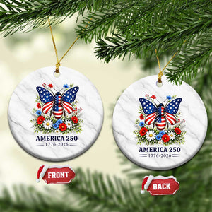 America 250 Patriotic Butterfly Floral Graphic Ceramic Ornament American Flag Wings Watercolor Wildflowers 1776 to 2026 Semiquincentennial TS02 1pc White Marble Print Your Wear