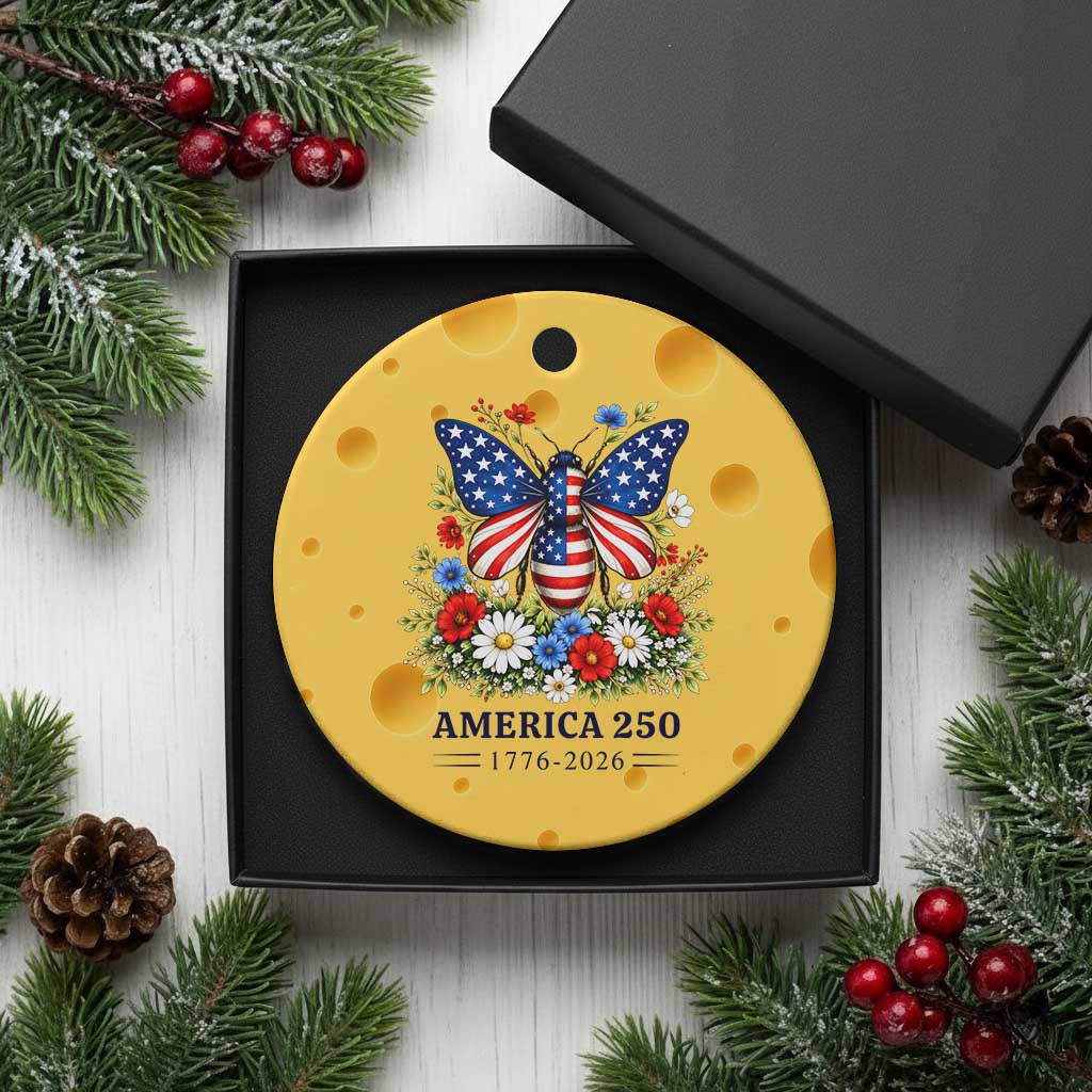 America 250 Patriotic Butterfly Floral Graphic Ceramic Ornament American Flag Wings Watercolor Wildflowers 1776 to 2026 Semiquincentennial TS02 1pc Yellow Cheese Print Your Wear
